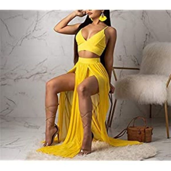 Women Sexy 2 Piece Outfits Maxi Dresses Skirt Set - Picture 4 of 4